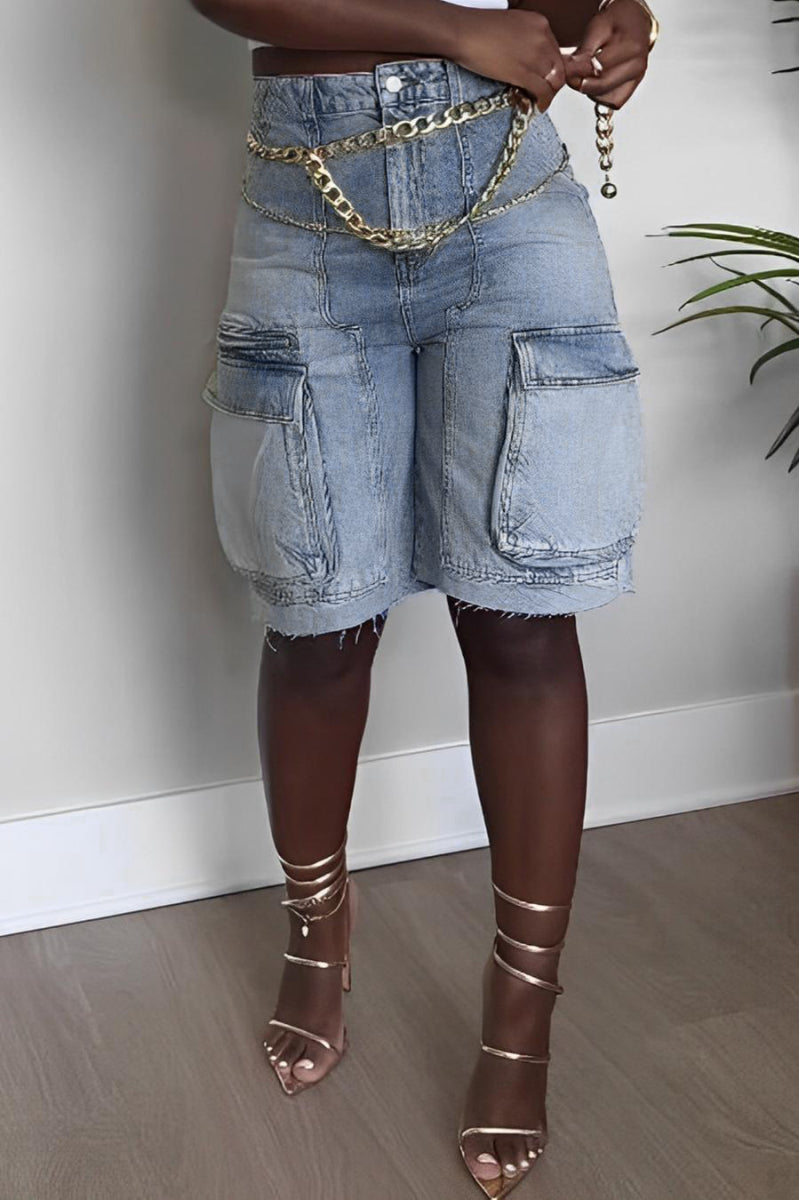 Cargo Denim High Waist Shorts