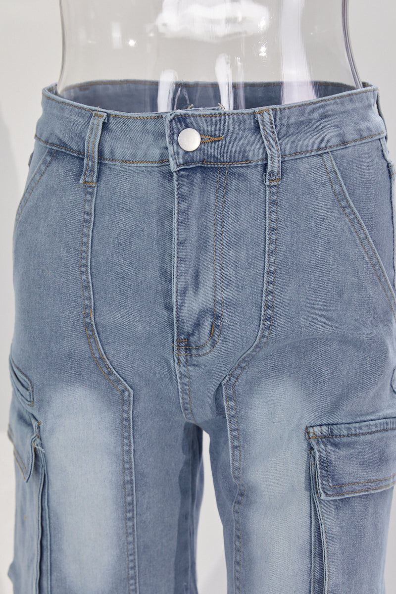 Cargo Denim High Waist Shorts