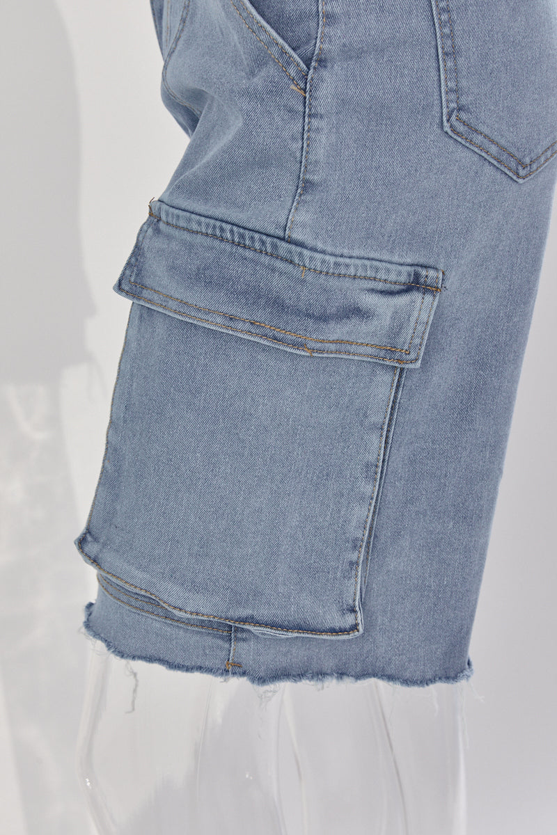 Cargo Denim High Waist Shorts