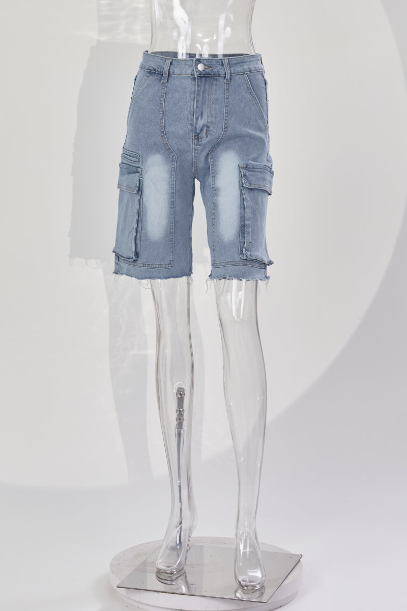 Cargo Denim High Waist Shorts