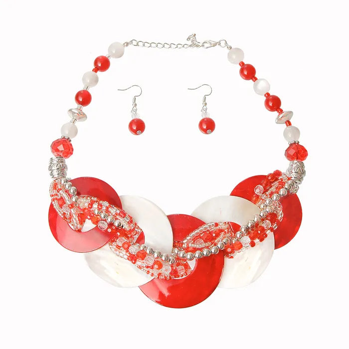 Red and White Disc Necklace Set