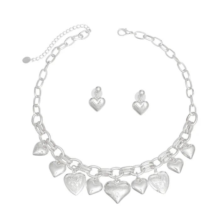 Silver Heart Necklace Set