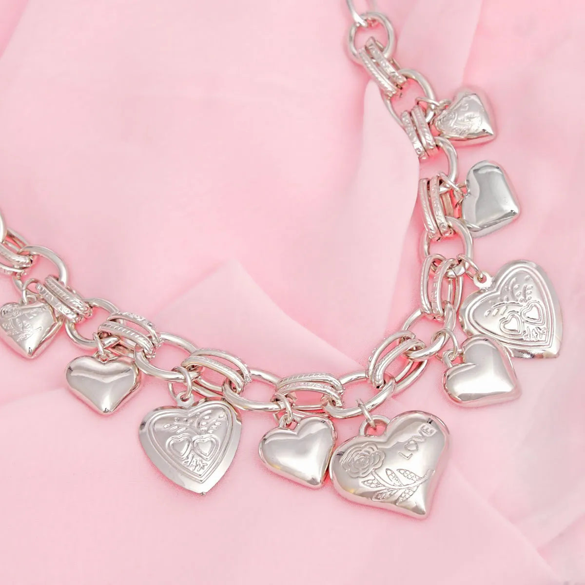 Silver Heart Necklace Set