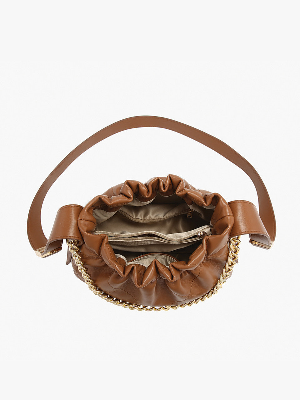 Ruched Top Bucket Bag w/ Chain Strap