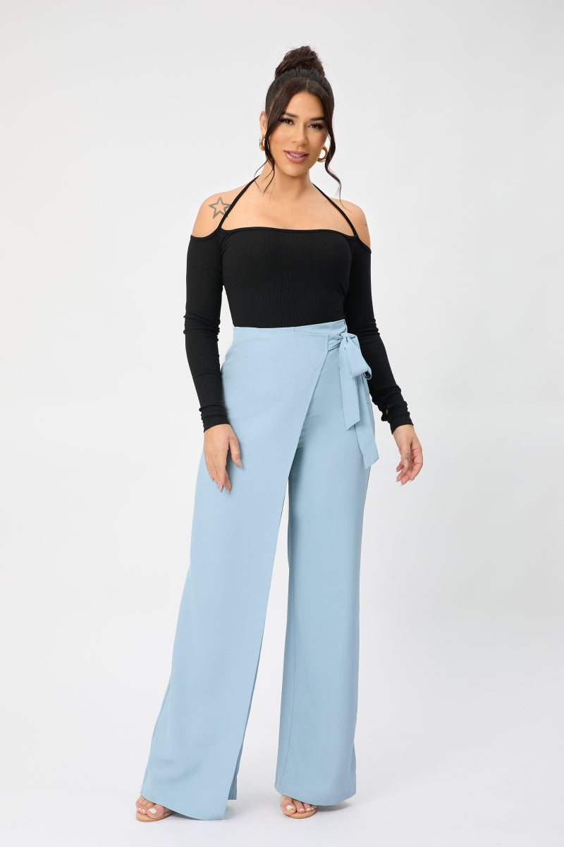 Side Belt High Waist Pants