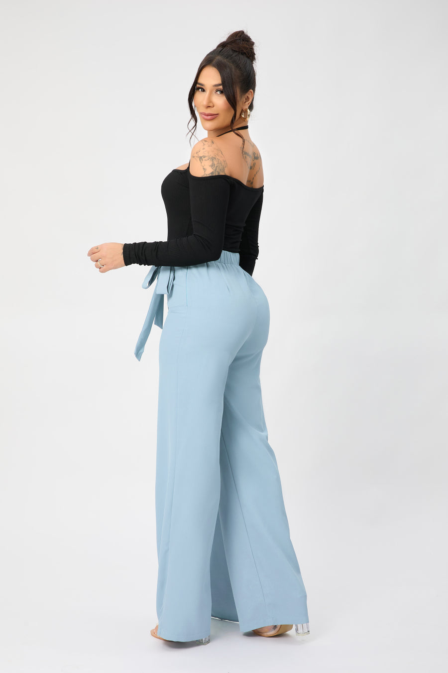 Side Belt High Waist Pants