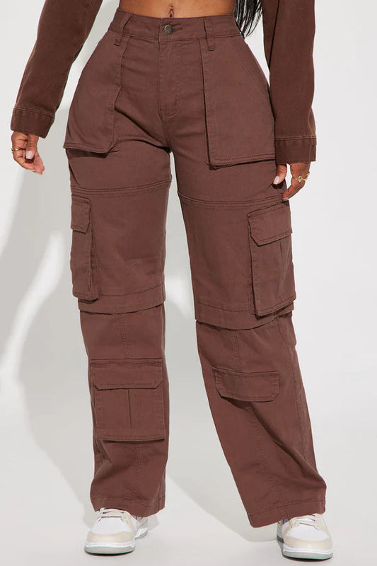 Brown Cargo Wide Leg Pants