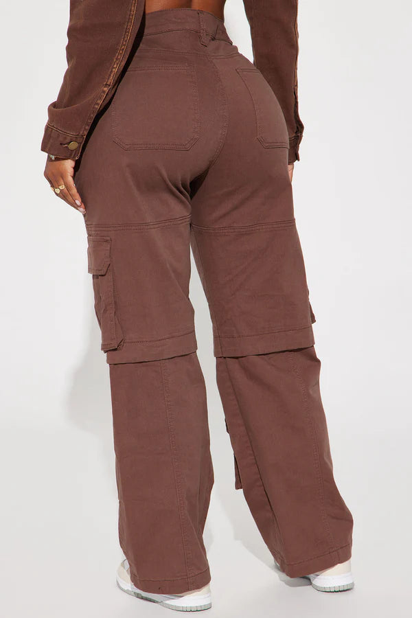 Brown Cargo Wide Leg Pants