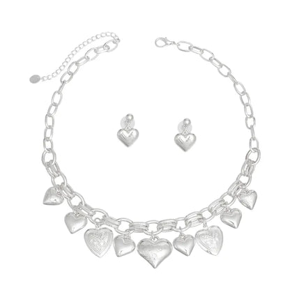 Silver Heart Necklace Set
