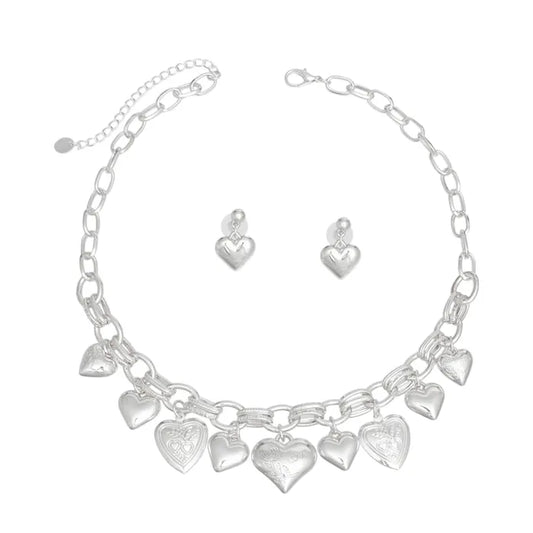 Silver Heart Necklace Set