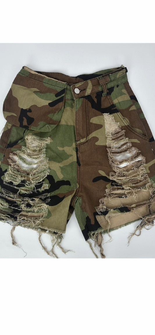 Ripped Camo Shorts