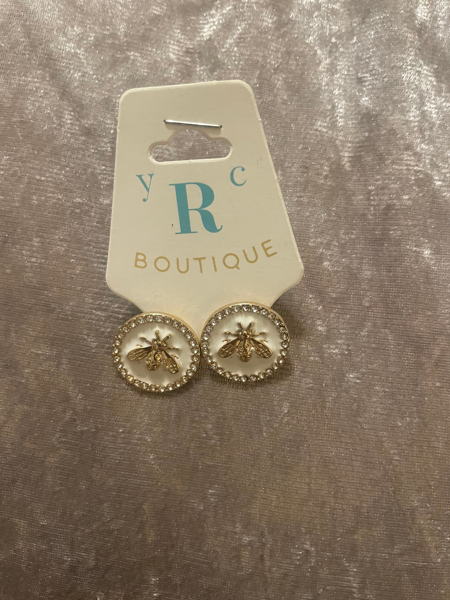 White & Gold Bee Studs