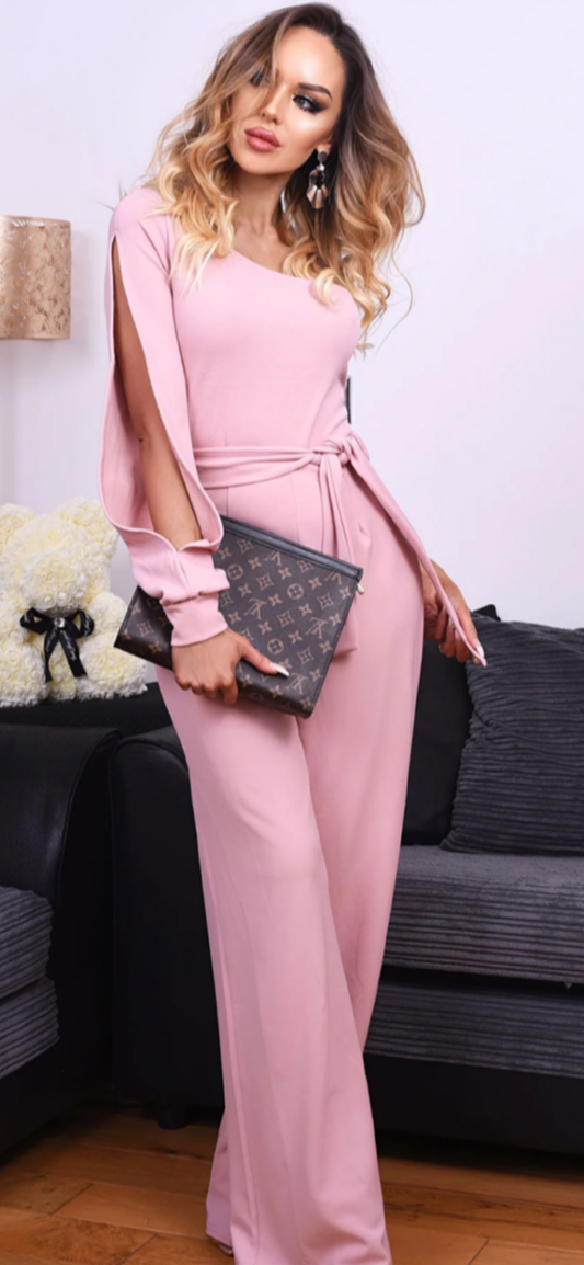 One Shoulder Belted Jumpsuit