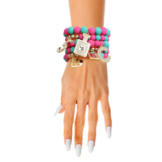 Matte Fushia & Teal Charm Bracelet