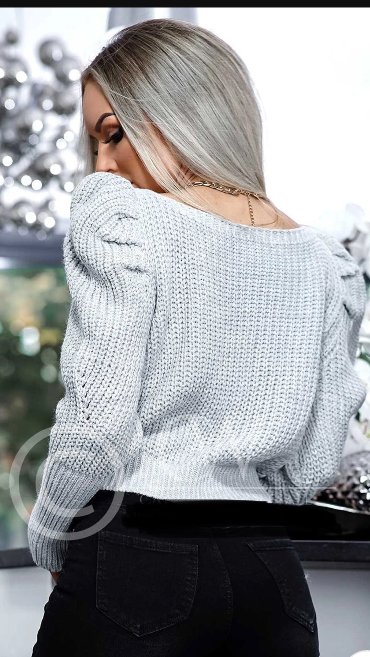 Braided Puffed Crop Sweater