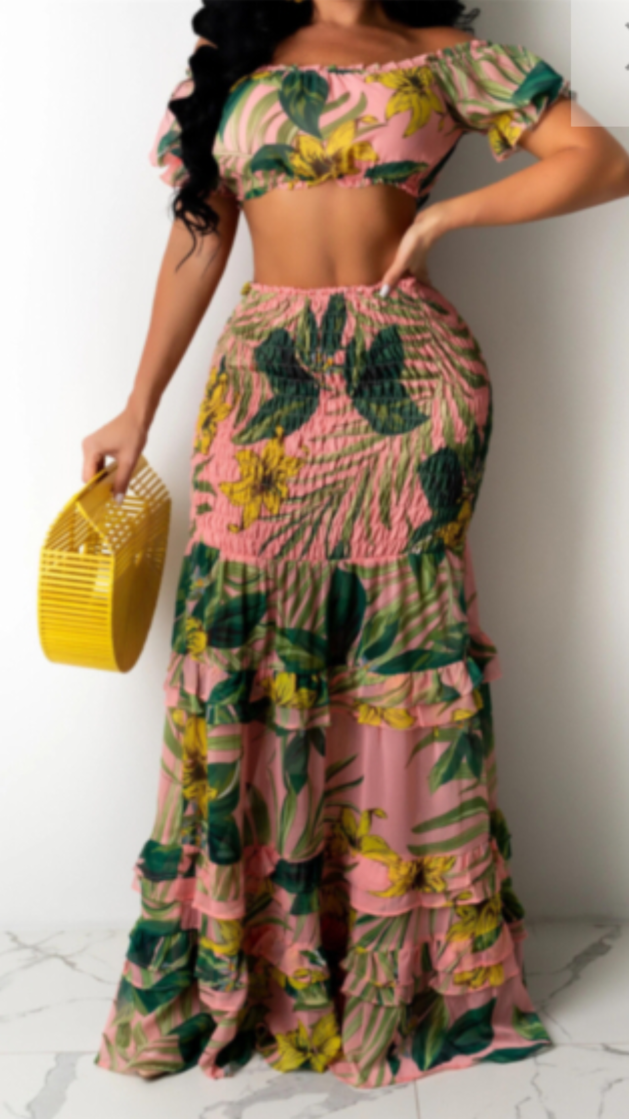 Floral Beach Skirt / Strapless Maxi Dress